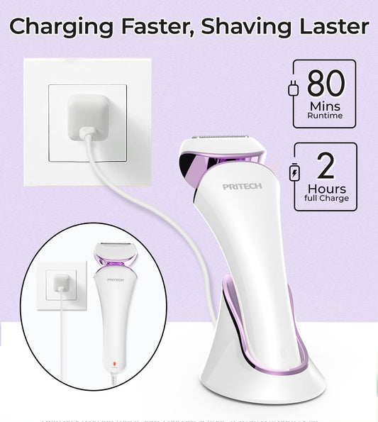 Bikini Trimmer and Shaver Kit for Women - 2-in-1 Wet/Dry Electric Body Hair Trimmer Facial Hair Removal Cordless Waterproof Bikini Shaver Razor for Face Lip Chin Pubic Underarm Legs (Purple)